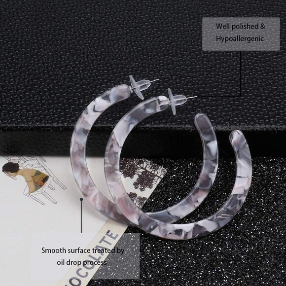 4 Pairs Acrylic Hoops Earrings for Women, Resin Tortoise Shell Resin Hoop Earrin - Picture 7 of 8